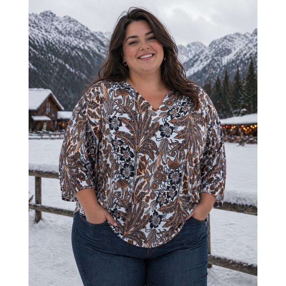 Chico's Shirt Blue Floral Flamingo Size XL 16-18 (3) Stretch Work Casual Travel
